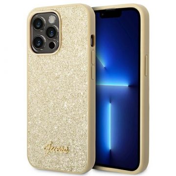   Guess Glitter Flakes Metal Logo Case - Maska za iPhone 14 Pro Max (zlatna)