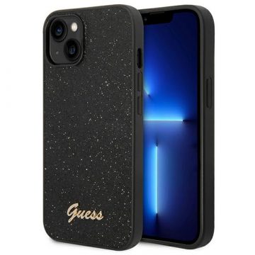   Guess Glitter Flakes Metal Logo Case - Maska za iPhone 14 Plus (crna)