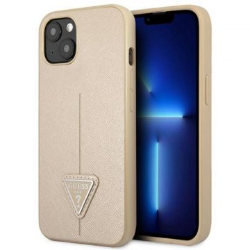   Guess Saffiano Triangle Logo Case - Maska za iPhone 14 Plus (bež)