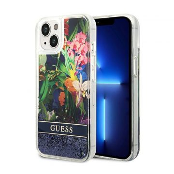   Guess Liquid Glitter Flower - maska ​​za iPhone 14 (plava)