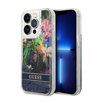   Guess Liquid Glitter Flower - maska ​​za iPhone 14 Pro (plava)