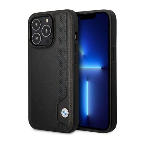 BMW Leather Blue Dots - maska ​​za iPhone 14 Pro Max (crna)