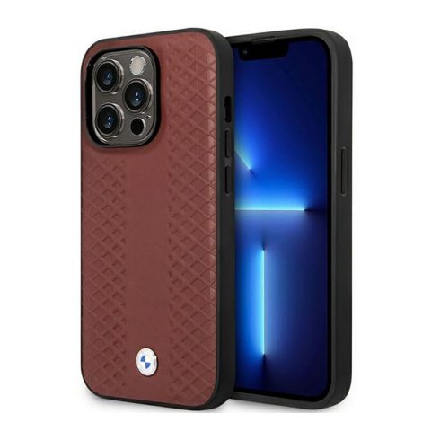 BMW kožni dijamantni uzorak - maska ​​za iPhone 14 Pro (bordo)