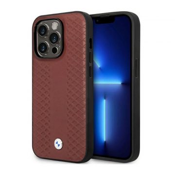   BMW kožna dijamantna maska ​​- maska ​​za iPhone 14 Pro Max (bordo)