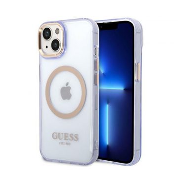   Guess Gold Outline Translucent MagSafe - maska ​​za iPhone 14 (ljubičasta)