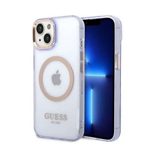 Guess Gold Outline Translucent MagSafe - maska ​​za iPhone 14 (ljubičasta)