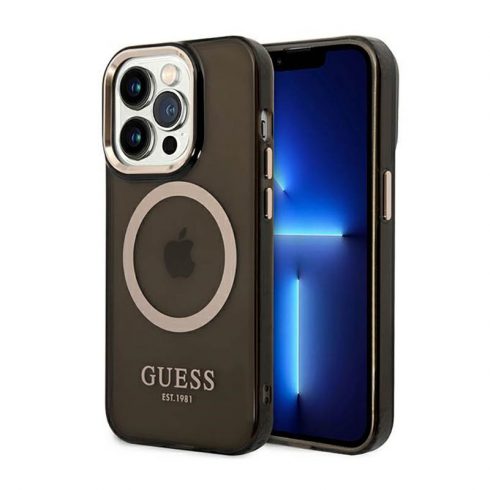 Guess Gold Outline Translucent MagSafe - maska ​​za iPhone 14 Pro Max (crna)