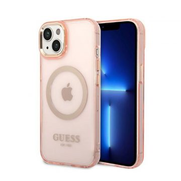   Guess Gold Outline Translucent MagSafe - maska ​​za iPhone 14 Plus (roza)