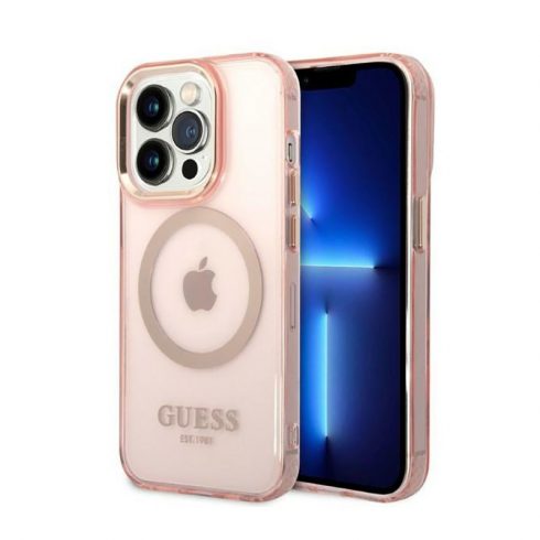 Guess Gold Outline Translucent MagSafe - maska ​​za iPhone 14 Pro (roza)