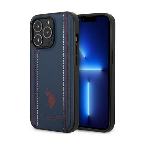 US Polo Assn Leather Stitch - maska ​​za iPhone 14 Pro (tamnarsko plava)