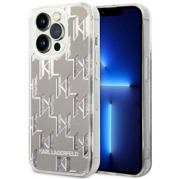   Karl Lagerfeld Monogram Liquid Glitter - maska ​​za iPhone 14 Pro Max (srebrna)