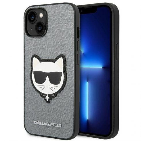 Karl Lagerfeld Saffiano Choupette Head Patch Case - maska ​​za iPhone 14 (srebrna)