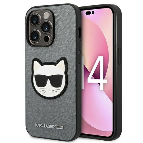 Karl Lagerfeld Saffiano Choupette Head Patch Case - Futrola za iPhone 14 Pro (srebrna)