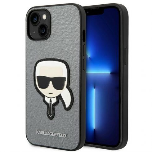 Karl Lagerfeld Saffiano Karl Head Patch Case iPhone 14 Plus (srebrna)