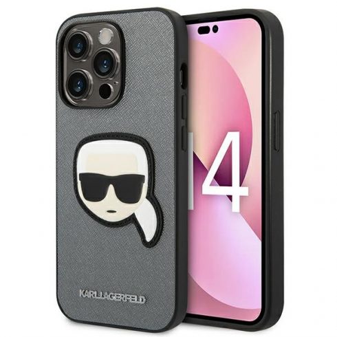 Karl Lagerfeld Saffiano Karl Head Patch Case iPhone 14 Pro (srebrna)