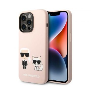   Karl Lagerfeld tekući silikon Karl & Choupette MagSafe - maska ​​za iPhone 14 Pro (roza)