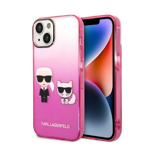 Karl Lagerfeld Gradient Ikonik Karl & Choupette - Maska za iPhone 14 Plus (roza)