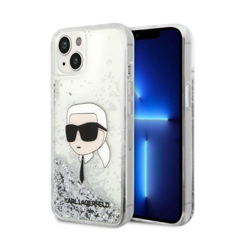 Karl Lagerfeld Liquid Glitter NFT Karlova glava - maska ​​za iPhone 14 Plus (srebrna)