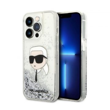   Karl Lagerfeld Liquid Glitter NFT Karlova glava - maska ​​za iPhone 14 Pro (srebrna)