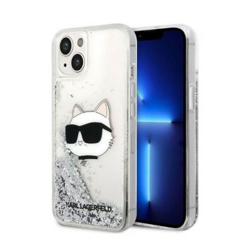   Karl Lagerfeld Liquid Glitter NFT Choupette Head - maska ​​za iPhone 14 Plus (srebrna)