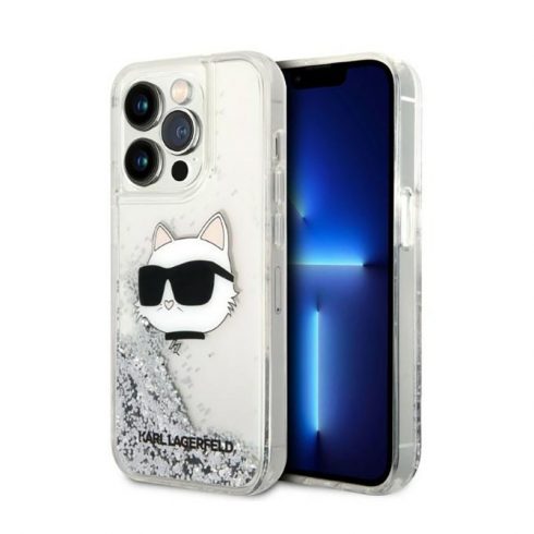 Karl Lagerfeld Liquid Glitter NFT Choupette Head - maska ​​za iPhone 14 Pro (srebrna)