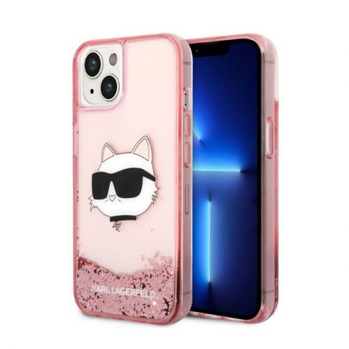 Karl Lagerfeld Liquid Glitter NFT Choupette Head - maska ​​za iPhone 14 Plus (roza)