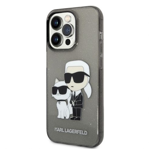 Karl Lagerfeld IML Glitter NFT Karl & Choupette - maska ​​za iPhone 14 Pro (crna)