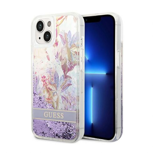 Guess Liquid Glitter Flower - maska ​​za iPhone 14 Plus (ljubičasta)