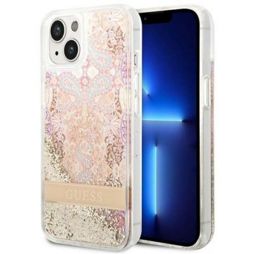   Guess Liquid Glitter Paisley - Maska za iPhone 14 Plus (zlatna)