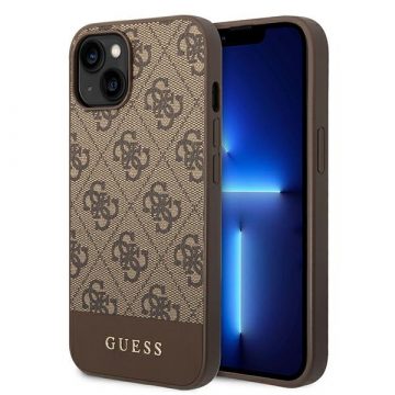   Kolekcija Guess 4G Bottom Stripe Metal Logo - maska ​​za iPhone 14 (smeđa)