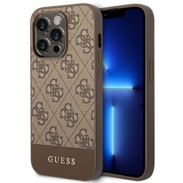   Guess 4G Bottom Stripe Metal Logo Collection - Futrola za iPhone 14 Pro (smeđa)