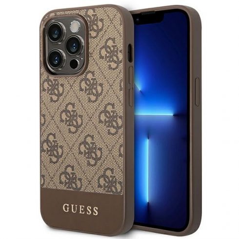 Guess 4G Bottom Stripe Metal Logo Collection - Futrola za iPhone 14 Pro (smeđa)