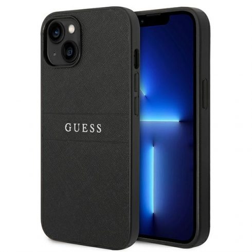 Guess Saffiano Metal Logo Stripes - Maska za iPhone 14 Plus (crna)