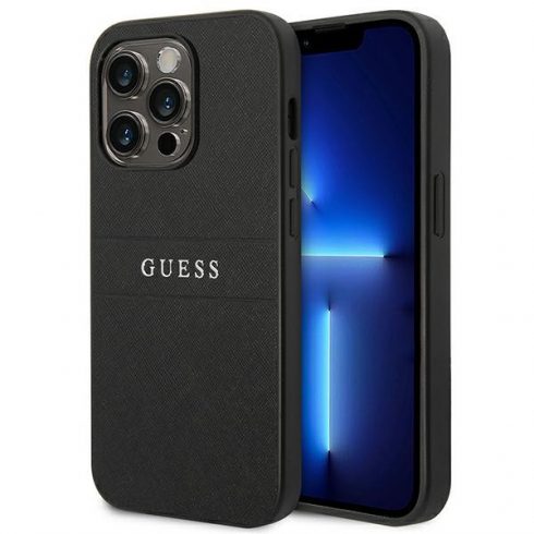 Guess Saffiano Metal Logo Stripes - Futrola za iPhone 14 Pro (crna)