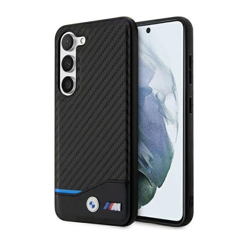 BMW kožna Carbon Blue Line - maska ​​za Samsung Galaxy S23+ (crna)