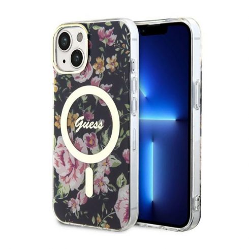 Guess Flower MagSafe - Maska za iPhone 14 Plus (crna)