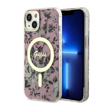 Guess Flower MagSafe - Maska za iPhone 14 (roza)