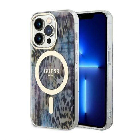 Guess Leopard MagSafe - Maska za iPhone 14 Pro (plava)