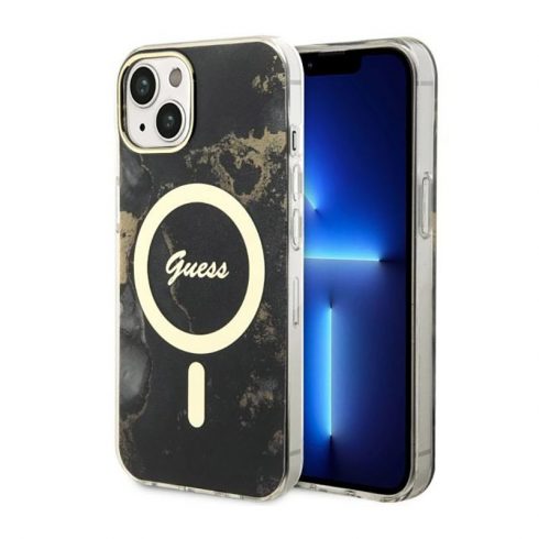 Guess Golden Marble MagSafe - Maska za iPhone 14 (crna)