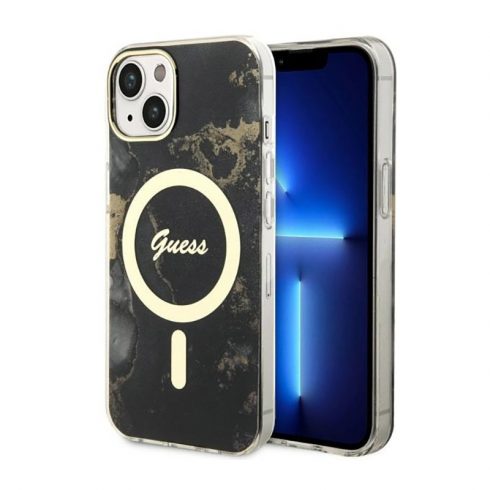 Guess Golden Marble MagSafe - Maska za iPhone 14 Plus (crna)