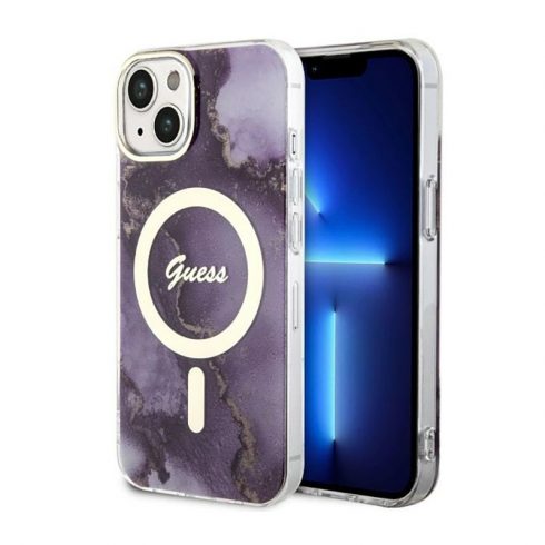 Guess Golden Marble MagSafe - Maska za iPhone 14 (ljubičasta)