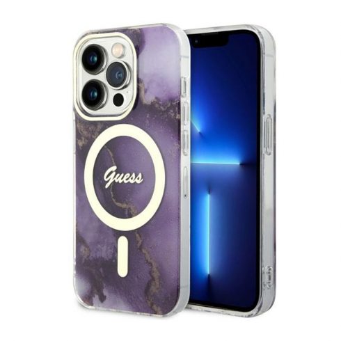 Guess Golden Marble MagSafe - Maska za iPhone 14 Pro (ljubičasta)