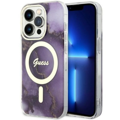 Guess Golden Marble MagSafe - Maska za iPhone 14 Pro Max (ljubičasta)