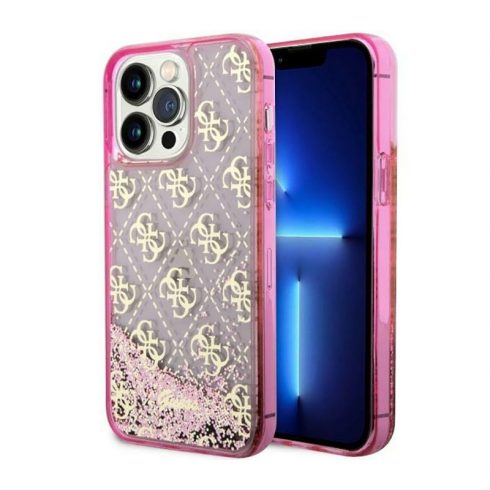 Guess Liquid Glitter Transculent 4G - maska ​​za iPhone 14 Pro (roza)