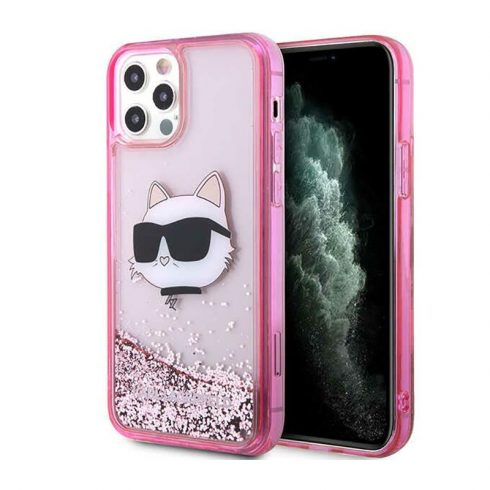 Karl Lagerfeld Liquid Glitter NFT Choupette Head - maska ​​za iPhone 12 / iPhone 12 Pro (roza)