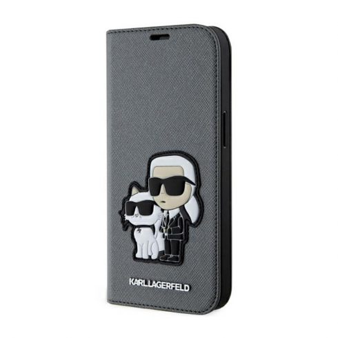 Karl Lagerfeld Booktype NFT Saffiano Karl & Choupette - maska ​​za iPhone 14 (srebrna)