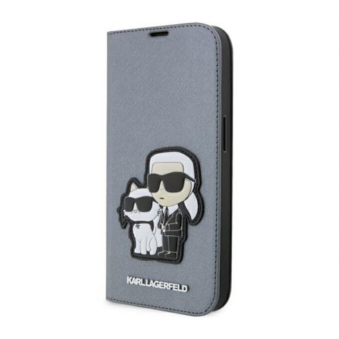 Karl Lagerfeld Booktype NFT Saffiano Karl & Choupette - maska ​​za iPhone 14 Pro (srebrna)