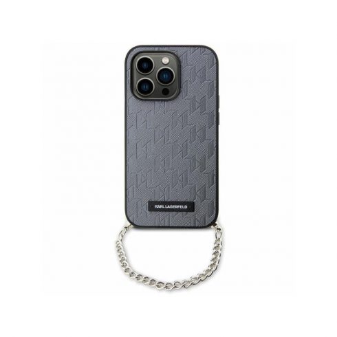 Karl Lagerfeld Saffiano lanac s monogramom - maska ​​za iPhone 14 (srebrna)