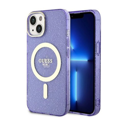 Guess Glitter Gold MagSafe - Maska za iPhone 14 (ljubičasta)