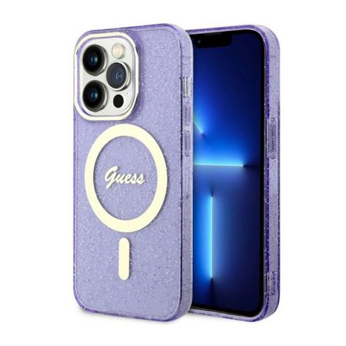 Guess Glitter Gold MagSafe - Maska za iPhone 14 Pro (ljubičasta)